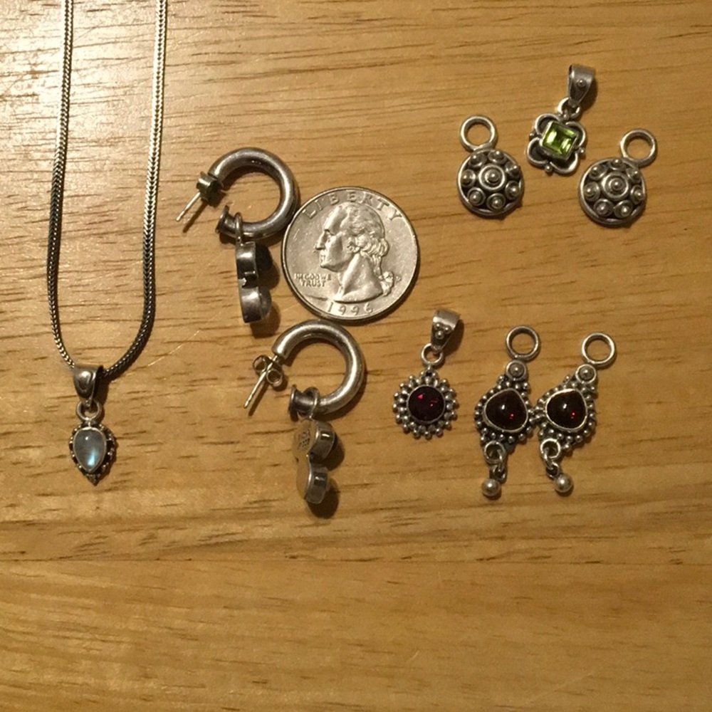 925 Sterling Silver Moonstone, Garnet and Peridot